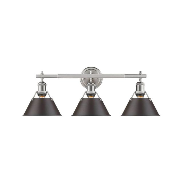 Golden Lighting Orwell 3 Light 24 Inch Bath Vanity In Pewter With Rubbed Bronze Shade 3306-BA3 PW-RBZ